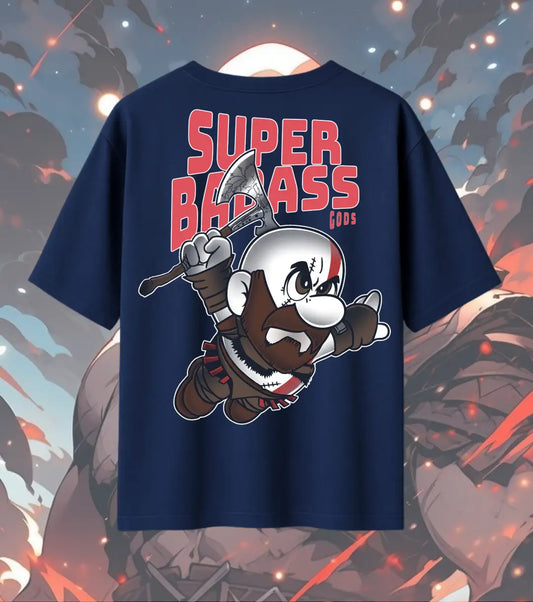 God of War T-Shirt – Super Badass Kratos Cartoon | 240 GSM Oversized Gamer Tee - Navy / XS / 180GSM - God of War