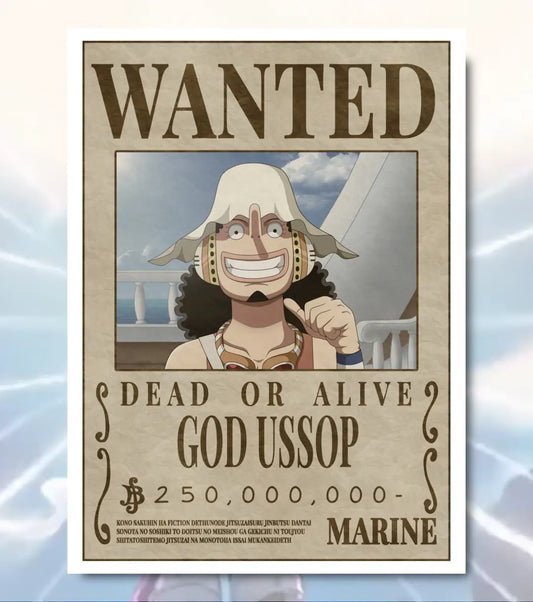 God Usopp – One Piece Wanted Poster - A4 / White frame - One Piece