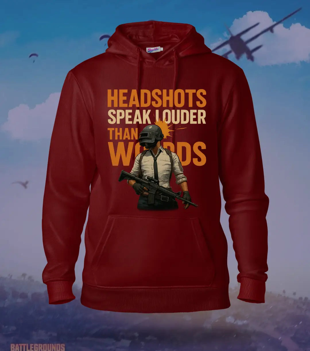 Headshots Speak Louder Than Words – BGMI Hoodie | 300 GSM Brushed Fleece - Maroon / XS / Regular - BGMI/PUBG