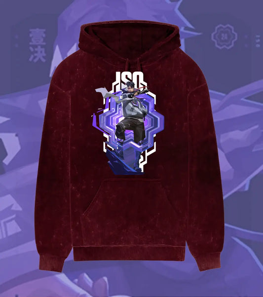 Iso – Reality Fracture Valorant Acid Wash Hoodie | Premium Gamer Streetwear - Maroon / XS - Valorant
