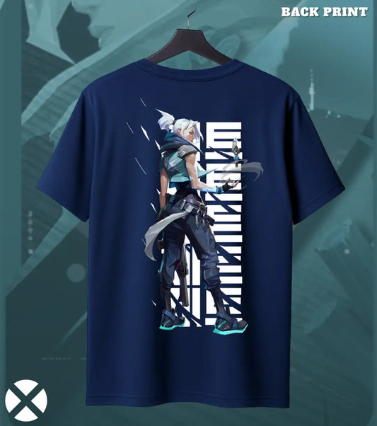 Jett - Storm Unleashed Valorant T Shirt | Fast & Fearless Tee - Back (Duel Print) Navy / S - Valorant