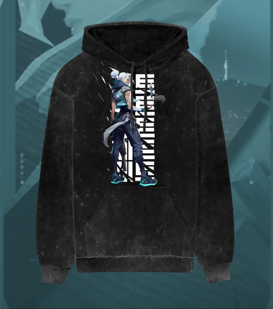 Jett – Stormchaser Valorant Acid Wash Hoodie | Premium Gamer Streetwear - Black / XS - Valorant