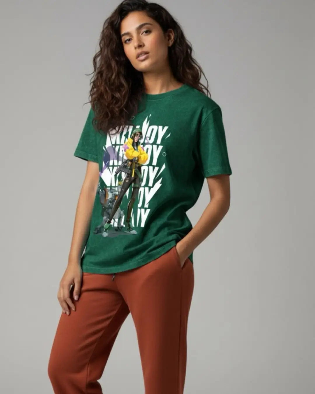 Killjoy – Tech Genius Valorant Acid Wash Tee | Bold Gamer Streetwear - Bottle Green / XS - Valorant