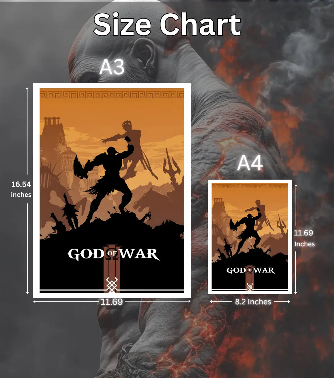 Kratos God of War Poster – Spartan Warrior Artwork | A3 A4 Matte Gaming Poster Bowchika - God of War