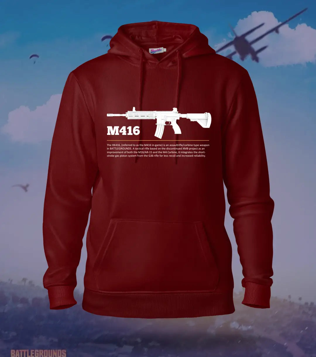 M416 – The Meta Never Dies BGMI Hoodie | 300 GSM Brushed Fleece - Maroon / XS / Regular - BGMI/PUBG