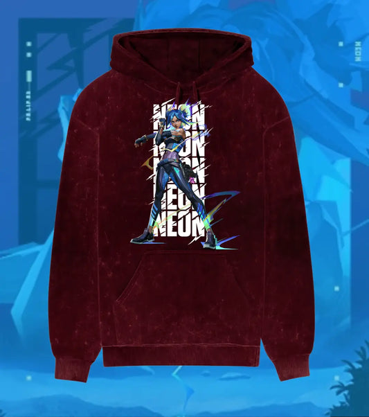 Neon – Speed Surge Valorant Acid Wash Hoodie | Premium Gamer Streetwear - Maroon / XS - Valorant