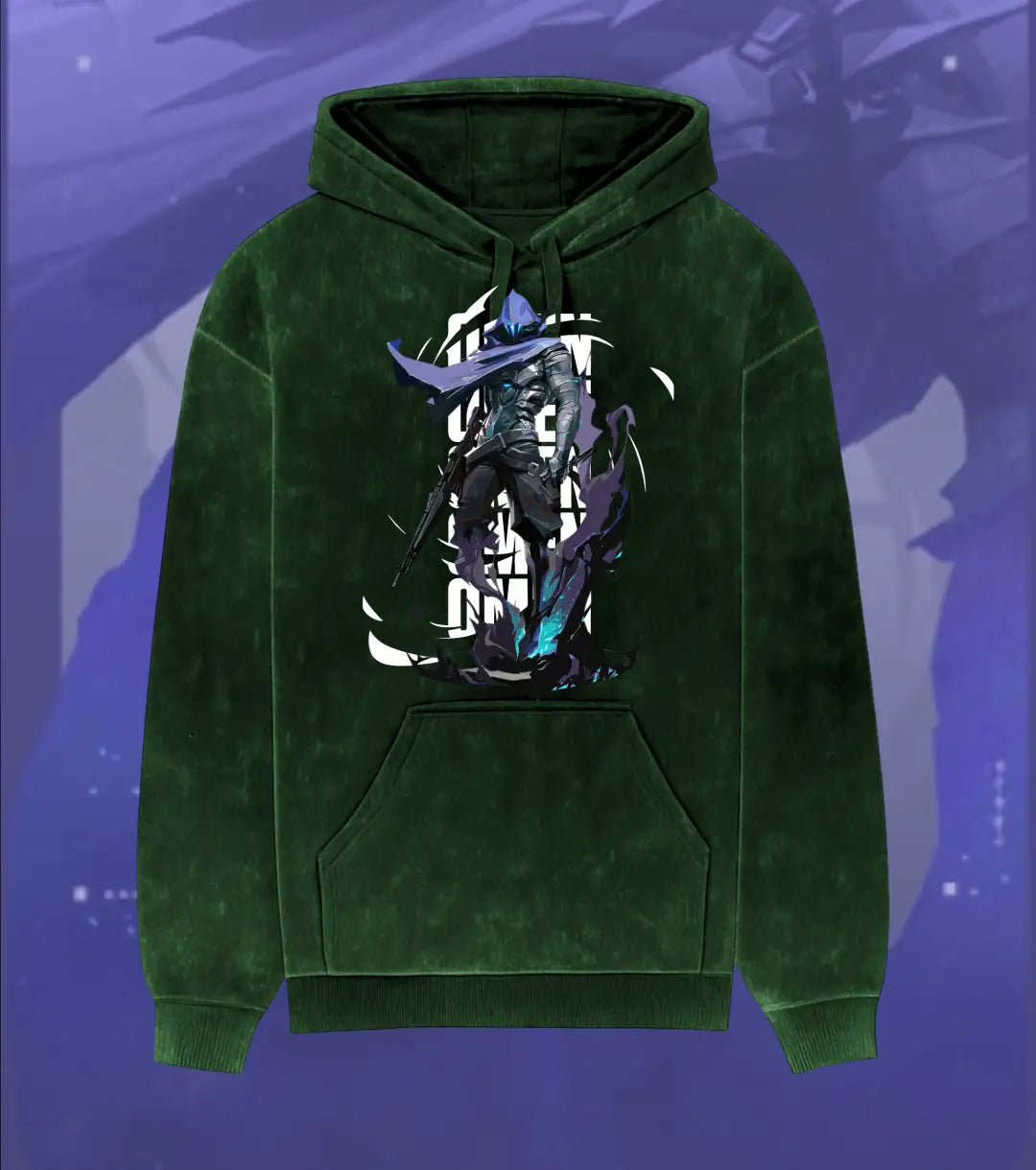 Omen – Shadow Reaper Valorant Acid Wash Hoodie | Premium Gamer Streetwear - Bottle Green / XS - Valorant