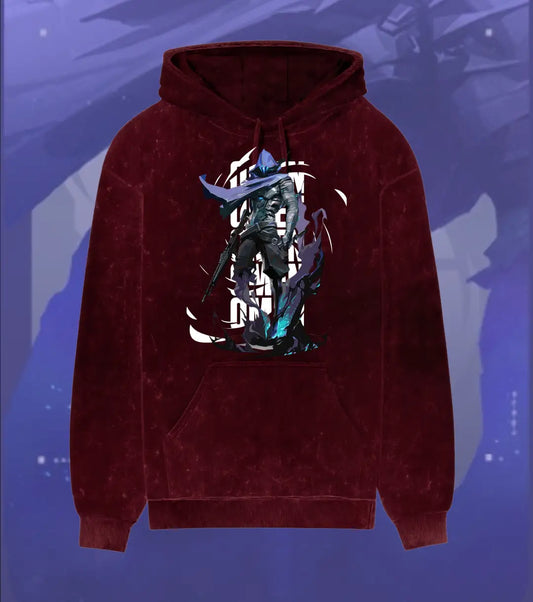 Omen – Shadow Reaper Valorant Acid Wash Hoodie | Premium Gamer Streetwear - Maroon / XS - Valorant