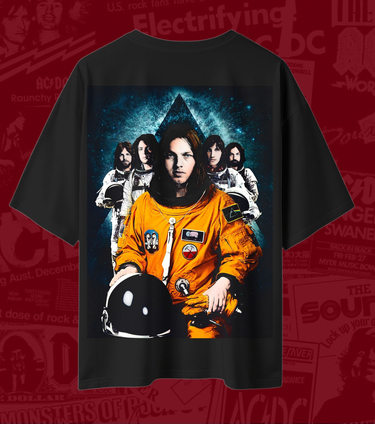 Pink Floyd Space Astronaut Band Graphic Oversized T-Shirt - Black