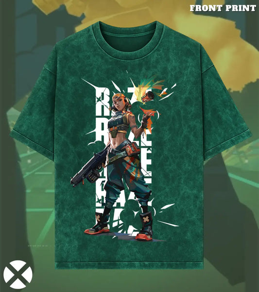 Raze – Blast Artist Valorant Acid Wash Tee | Bold Gamer Streetwear - Valorant