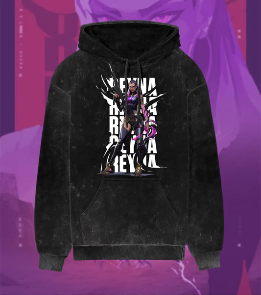 Reyna – Empress of Shadows Valorant Acid Wash Hoodie | Premium Gamer Streetwear - Black / XS - Valorant