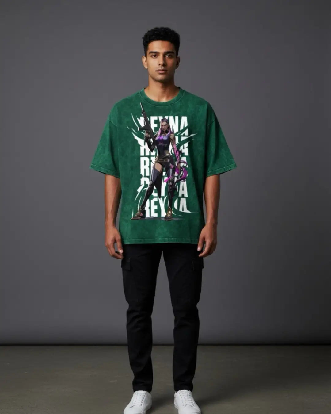 Reyna – Empress of Shadows Valorant Acid Wash Tee | Bold Gamer Streetwear - Bottle Green / XS - Valorant