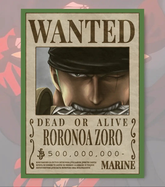 Roronoa Zoro – One Piece Wanted Poster - A4 / Bottle Green - One Piece