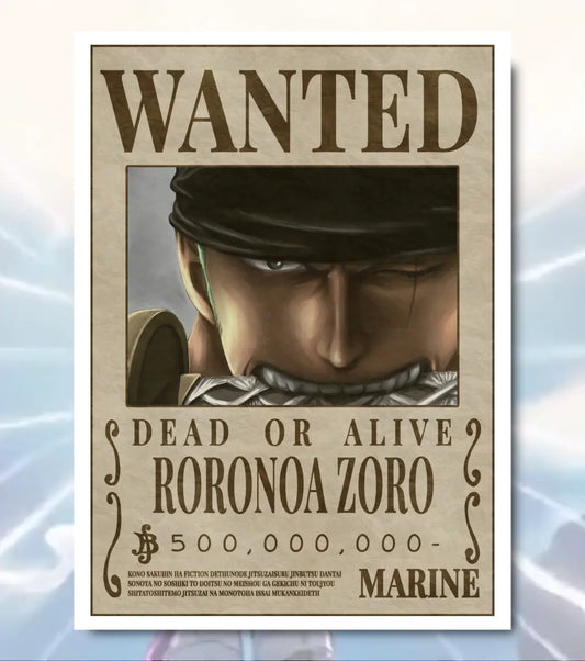 Roronoa Zoro – One Piece Wanted Poster - A4 / White frame - One Piece