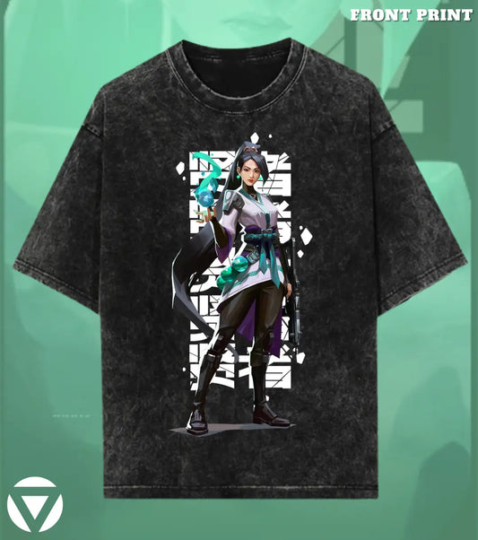 Sage – Guardian Spirit Valorant Acid Wash Tee | Bold Gamer Streetwear - Valorant