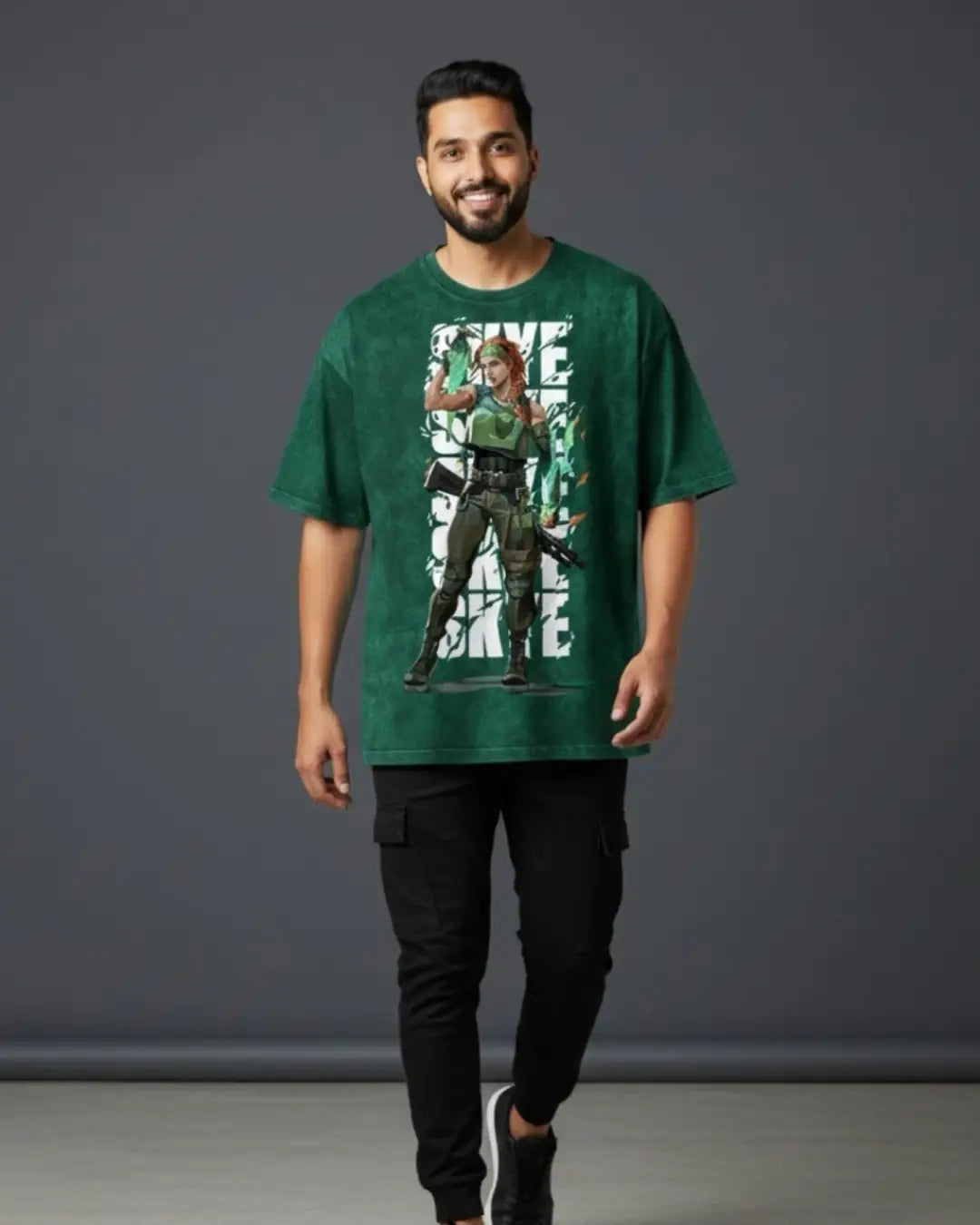 Skye – Nature’s Resolve Valorant Acid Wash Tee | Bold Gamer Streetwear - Bottle Green / XS - Valorant
