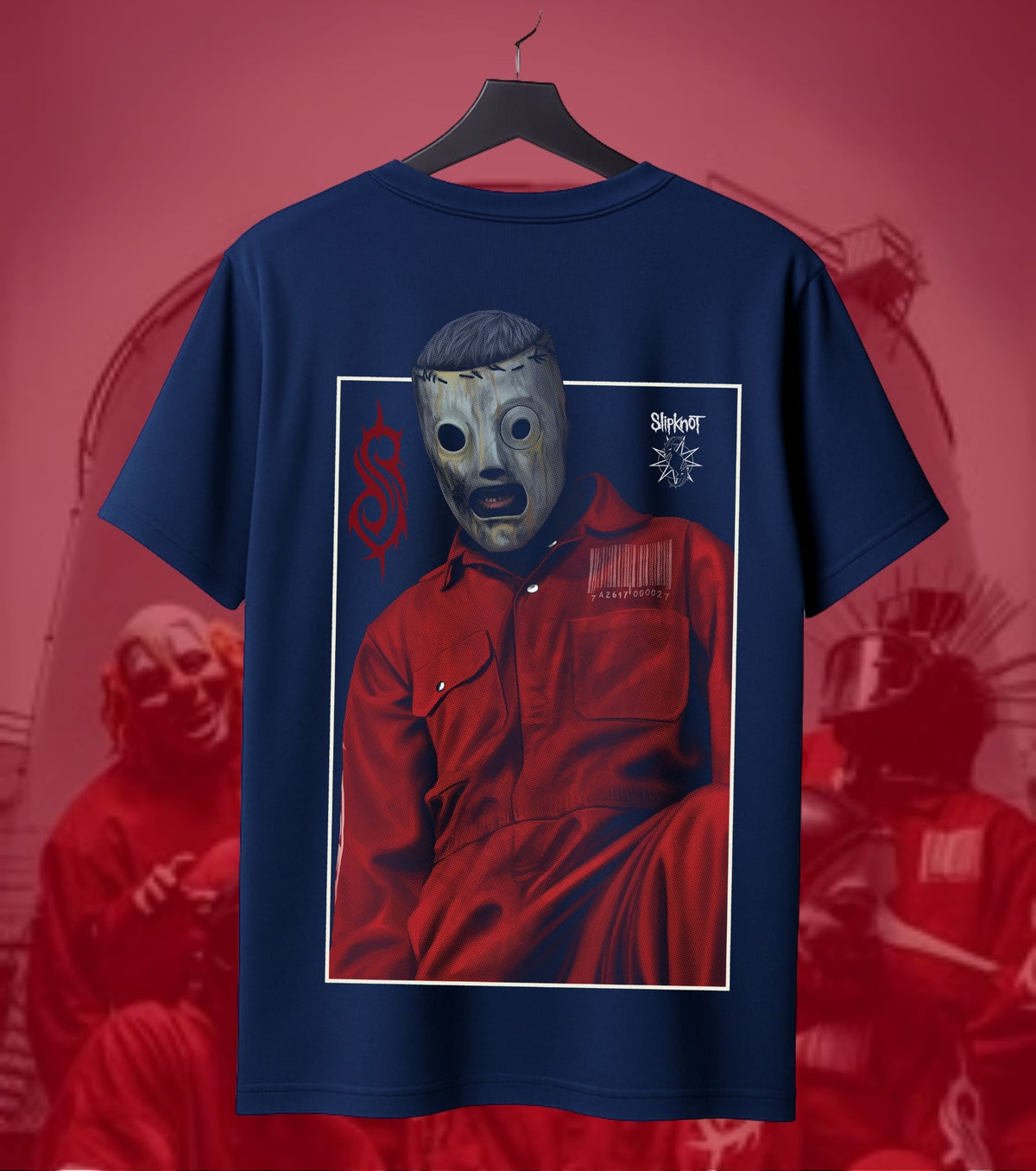 Slipknot Masked Figure Portrait Graphic Regular T-Shirt navy back