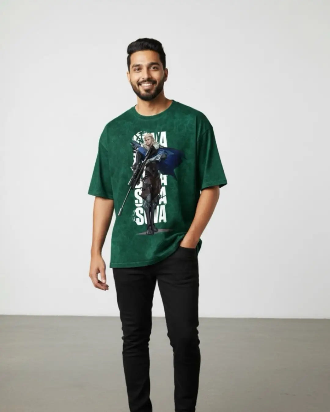 Sova – Hunter’s Focus Valorant Acid Wash Tee | Bold Gamer Streetwear - Bottle Green / XS - Valorant