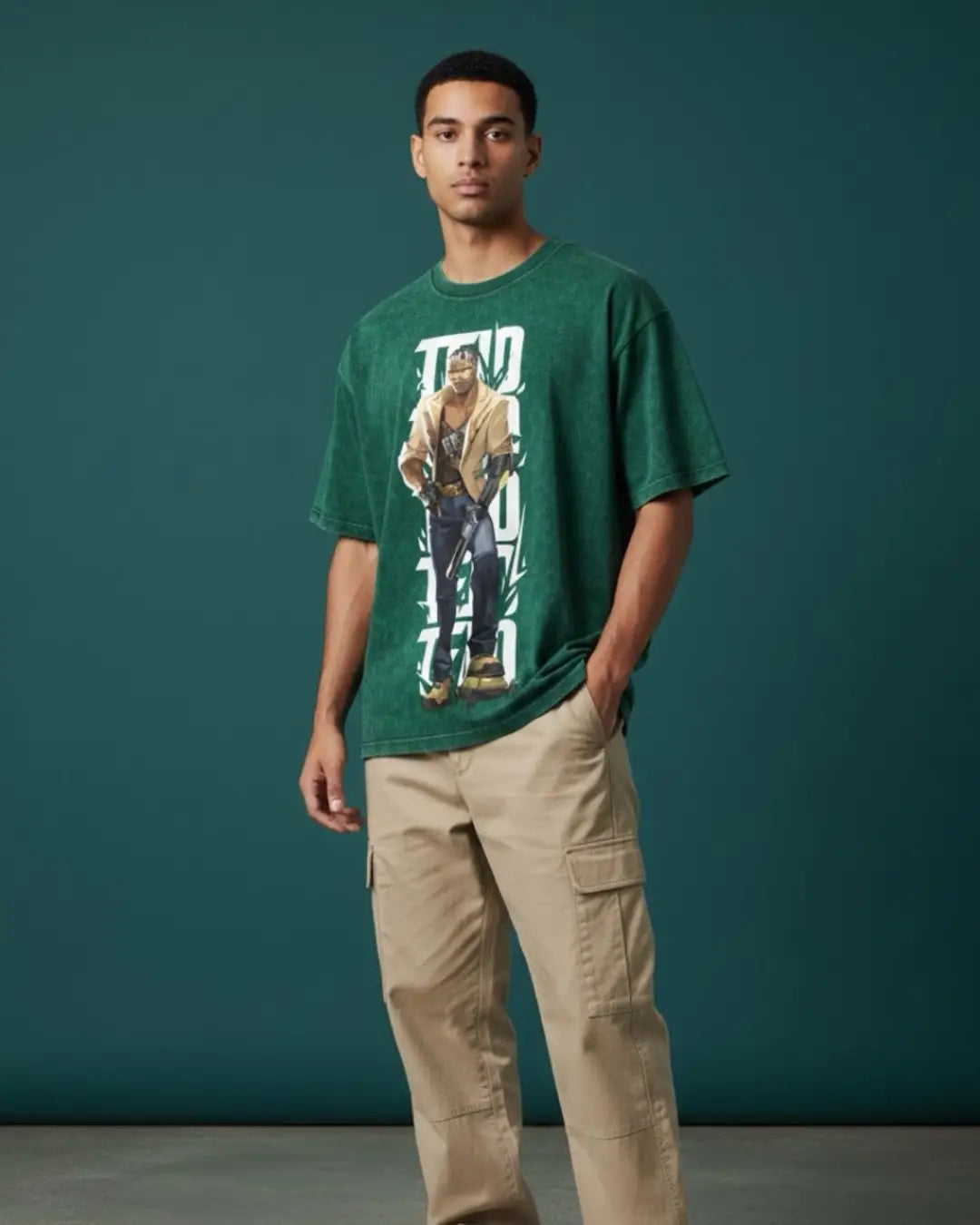 Tejo – Street Enforcer Valorant Acid Wash Tee | Bold Gamer Streetwear - Bottle Green / XS - Valorant