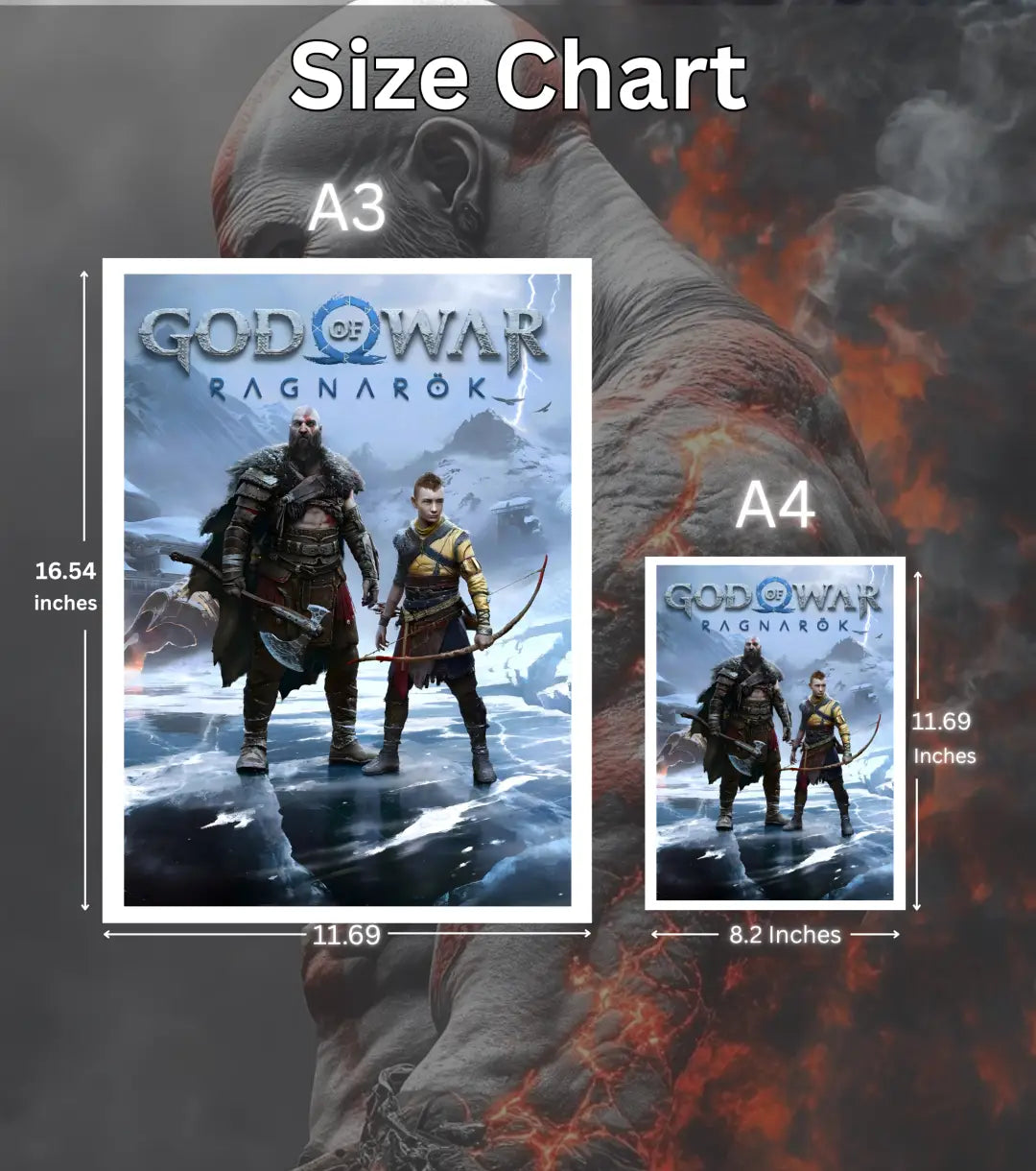Title: God of War Ragnarök Poster – Kratos & Atreus Ice Realm | God of War Ragnarök | A3 / A4 - God of War