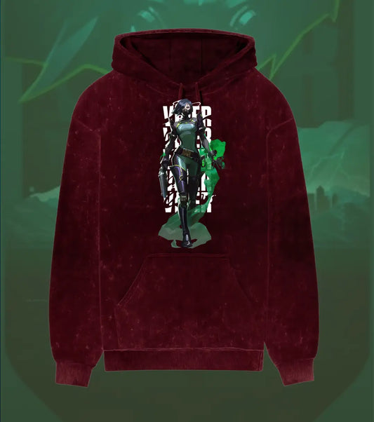 Viper – Toxic Precision Valorant Acid Wash Hoodie | Premium Gamer Streetwear - Maroon / XS - Valorant