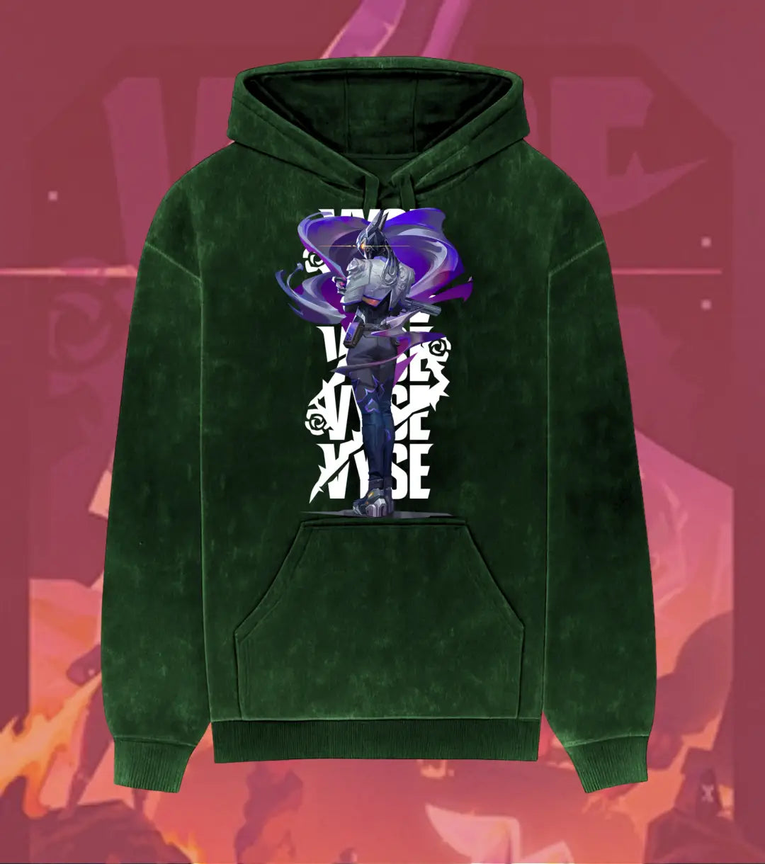 Vyse – Shadow Serpent Valorant Acid Wash Hoodie | Premium Gamer Streetwear - Bottle Green / XS - Valorant
