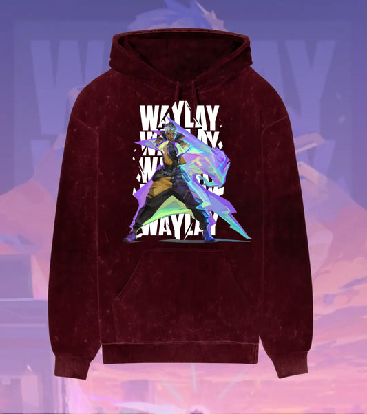 Waylay – Phantom Mirage Valorant Acid Wash Hoodie | Premium Gamer Streetwear - Maroon / XS - Valorant