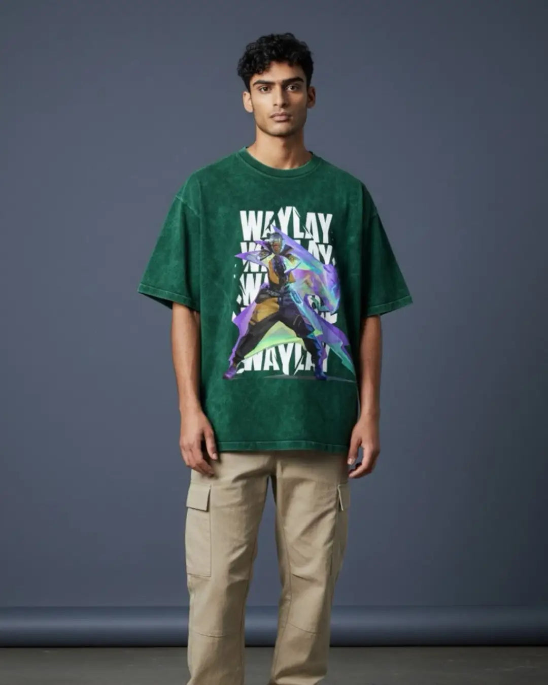 Waylay – Phantom Mirage Valorant Acid Wash Tee | Bold Gamer Streetwear - Bottle Green / XS - Valorant
