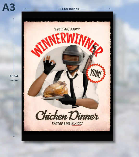 Winner Winner Chicken Dinner – BGMI Retro Wall Art Poster | 300 GSM Matte Finish - A3 - BGMI/PUBG
