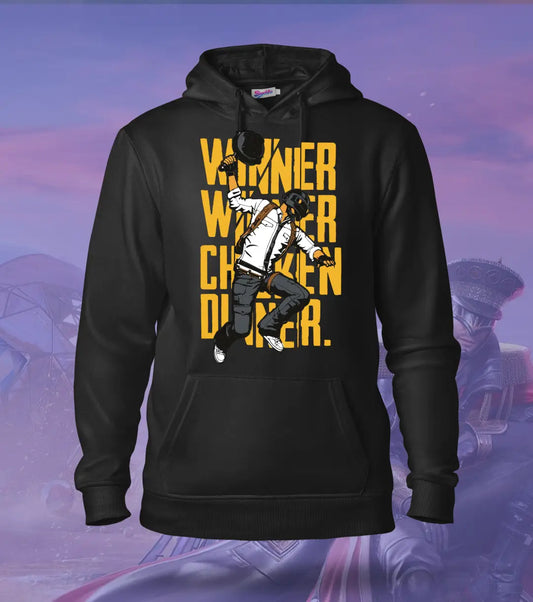 Winner Winner Chicken Dinner โ Classic Victory Hoodie | 300 GSM Brushed Fleece - Regular / Black / XS - BGMI/PUBG