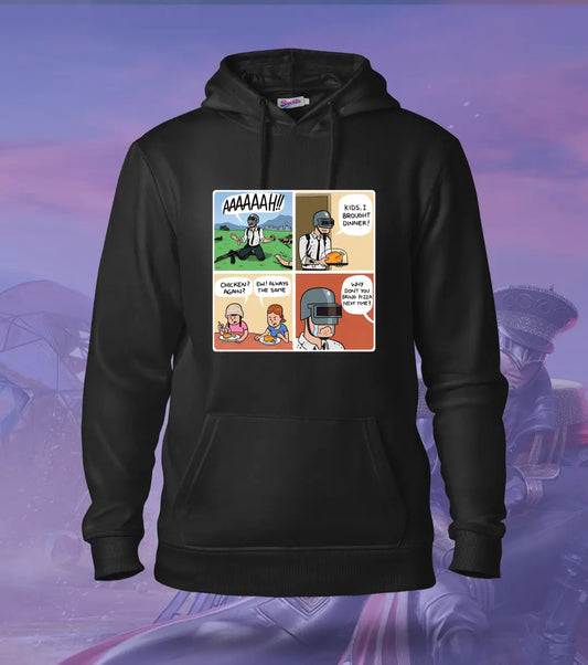 Winner Winner Chicken Dinner โ Comic Edition Hoodie | 300 GSM Brushed Fleece - Black / XS / Regular - BGMI/PUBG