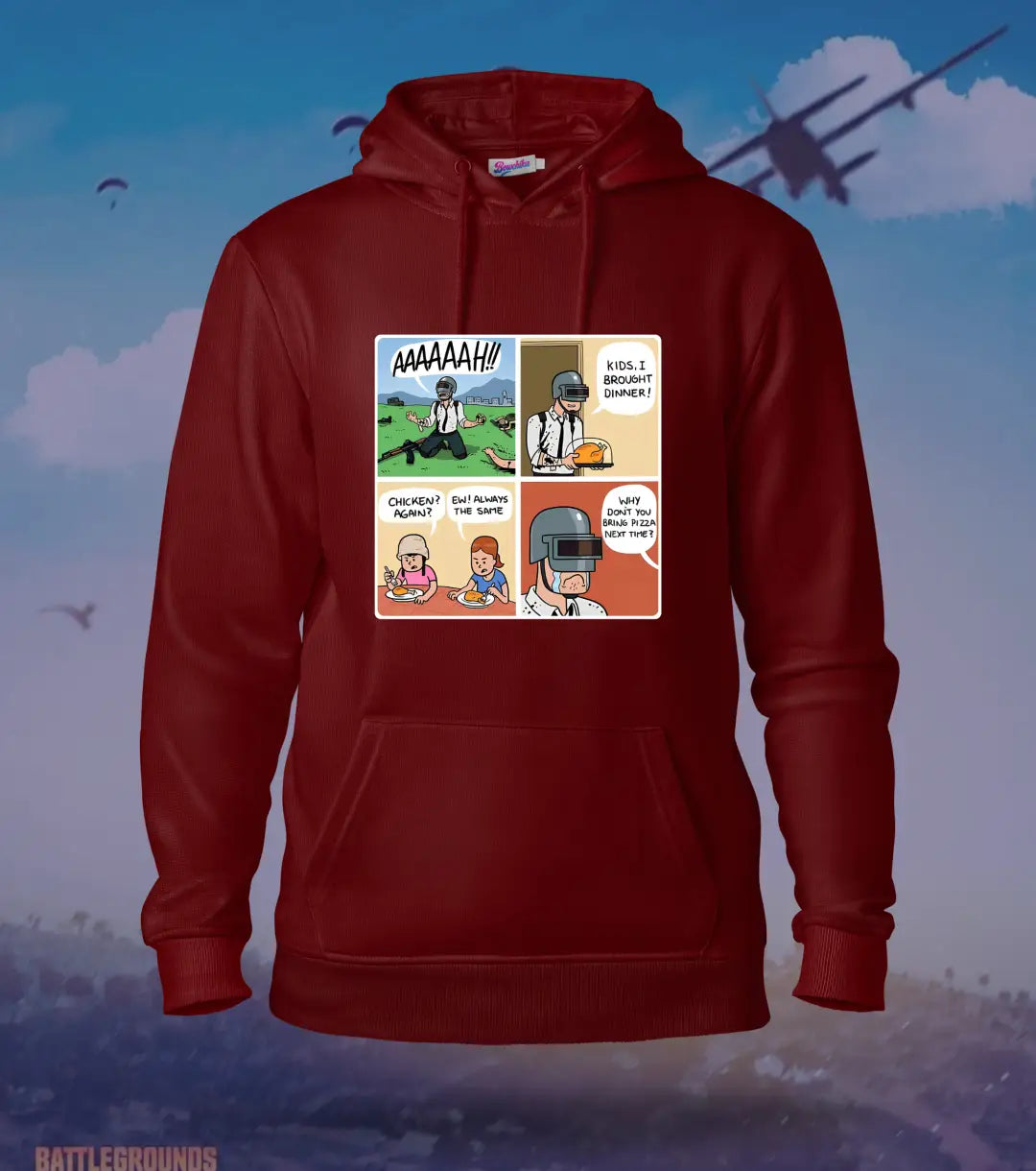 Winner Winner Chicken Dinner – Comic Edition Hoodie | 300 GSM Brushed Fleece - Maroon / XS / Regular - BGMI/PUBG