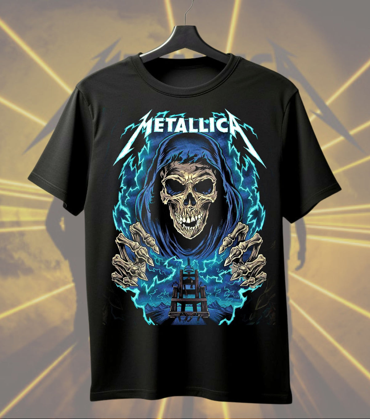 Metallica Electric Reaper Blue Lightning Graphic T-Shirt