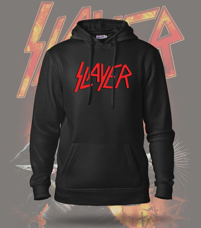 Slayer Winged Skull Demon Graphic Hoodie – 300 GSM Heavyweight Cotton – Shared black front-logo image