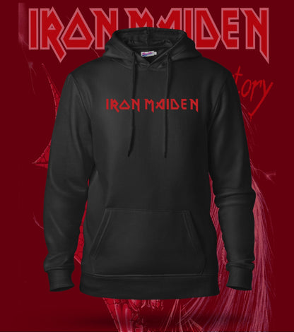 Iron Maiden Metallic Eddie Logo Hoodie – 300 GSM Heavyweight Cotton – Black front chest logo