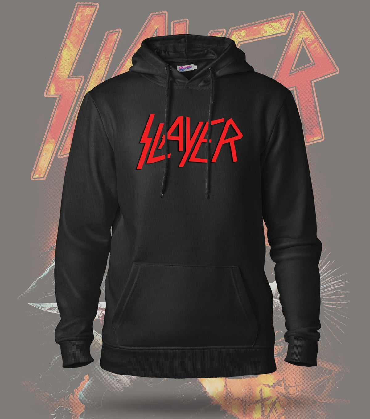 Slayer Skeleton Engraving Graphic Hoodie – 300 GSM Heavyweight Cotton – Shared black front-logo image