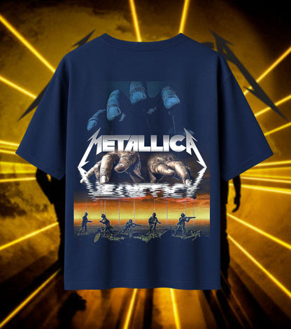 Metallica Puppet Strings Graphic T-Shirt | Heavy Metal Skull Artwork | Premium Cotton Unisex Oversized T-Shirt | Navy