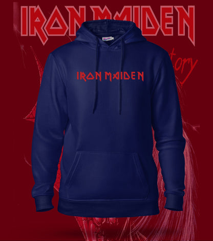 Iron Maiden Screaming Eddie Hoodie – 300 GSM Heavyweight Cotton – Navy front chest logo