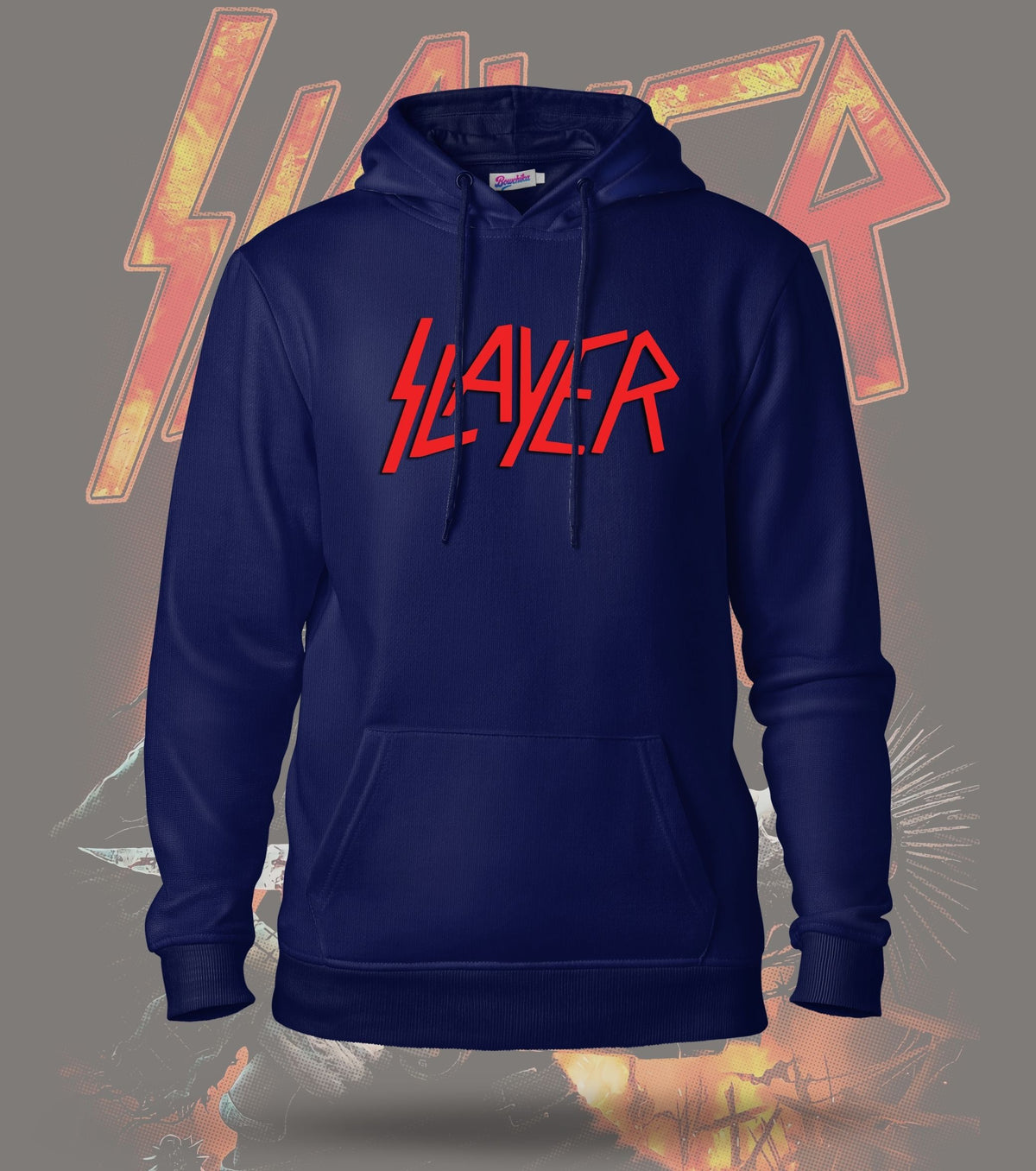 Slayer Winged Skull Demon Graphic Hoodie – 300 GSM Heavyweight Cotton – Shared navy front-logo image