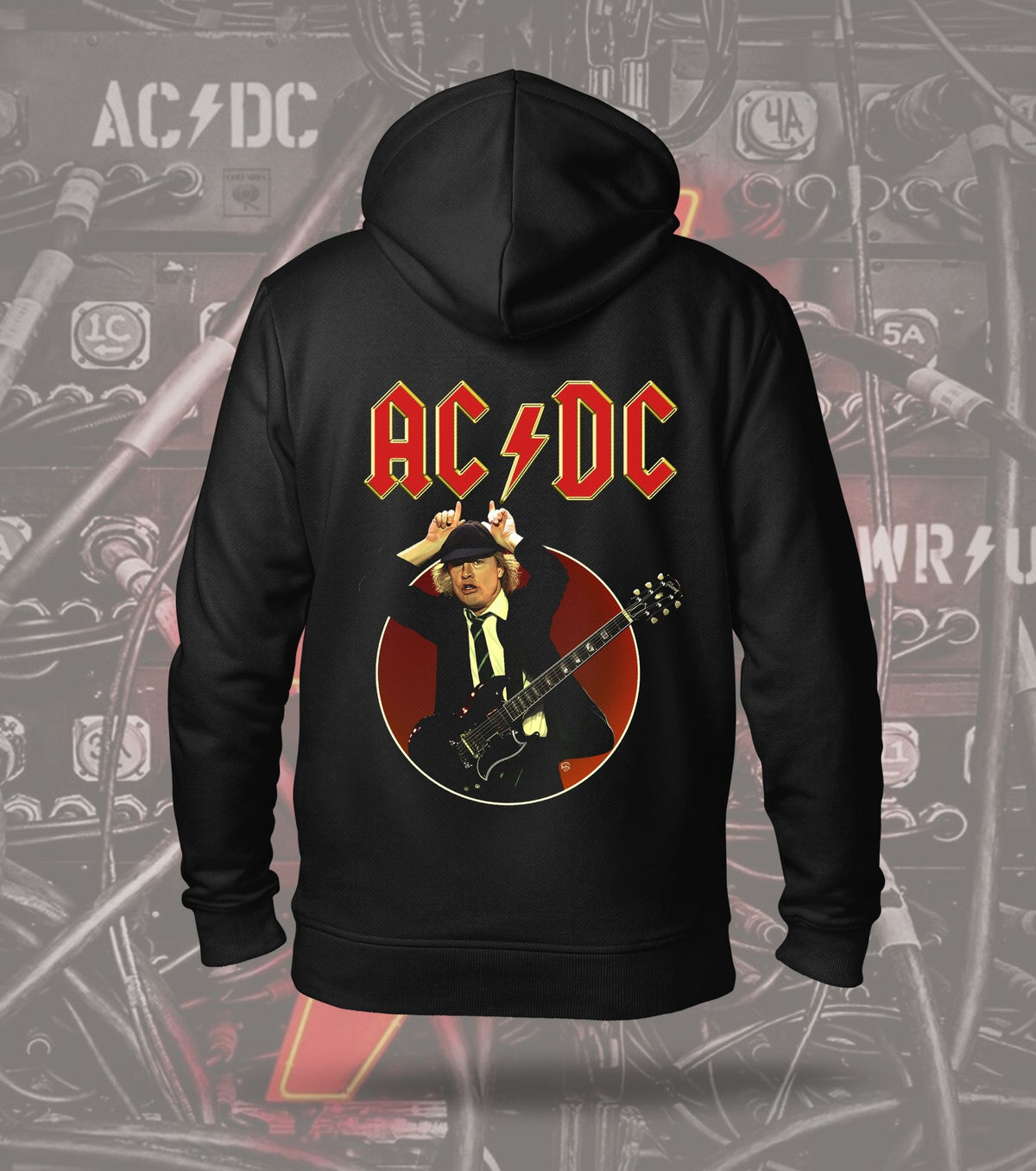 AC/DC Angus Young Guitar Circle Graphic Hoodie – Black
