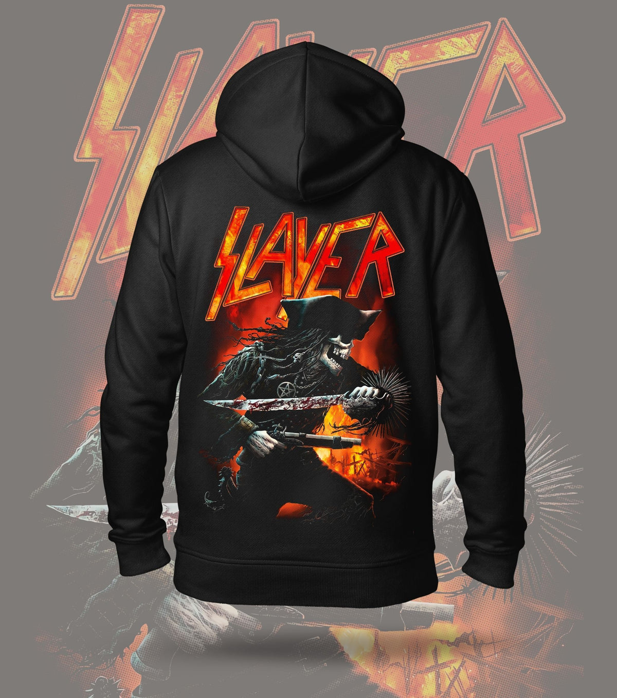 Slayer Infernal Reaper Sword Graphic Hoodie – 300 GSM Heavyweight Cotton – Black back print