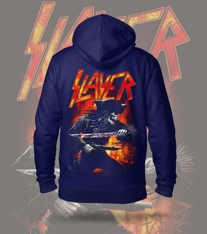 Slayer Infernal Reaper Sword Graphic Hoodie – 300 GSM Heavyweight Cotton – Navy back print