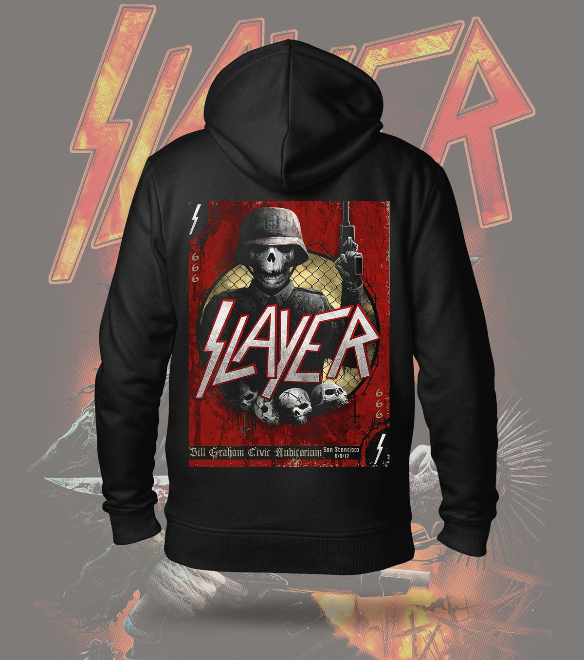 Slayer 666 Skull Soldier Graphic Hoodie – 300 GSM Heavyweight Cotton – Black back print