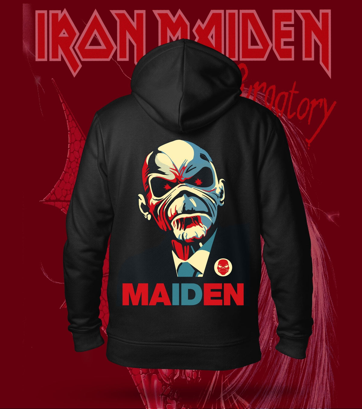 Iron Maiden Pop-Art Eddie Hoodie – 300 GSM Heavyweight Cotton – Black back print