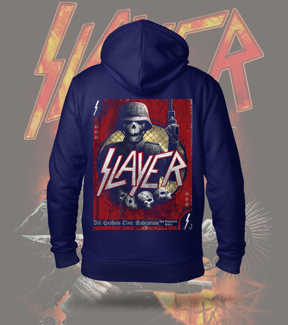 Slayer 666 Skull Soldier Graphic Hoodie – 300 GSM Heavyweight Cotton – Navy back print