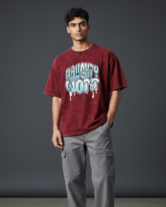 Naughty Or Wott – 240 GSM Acid Wash Oversized Streetwear Tee