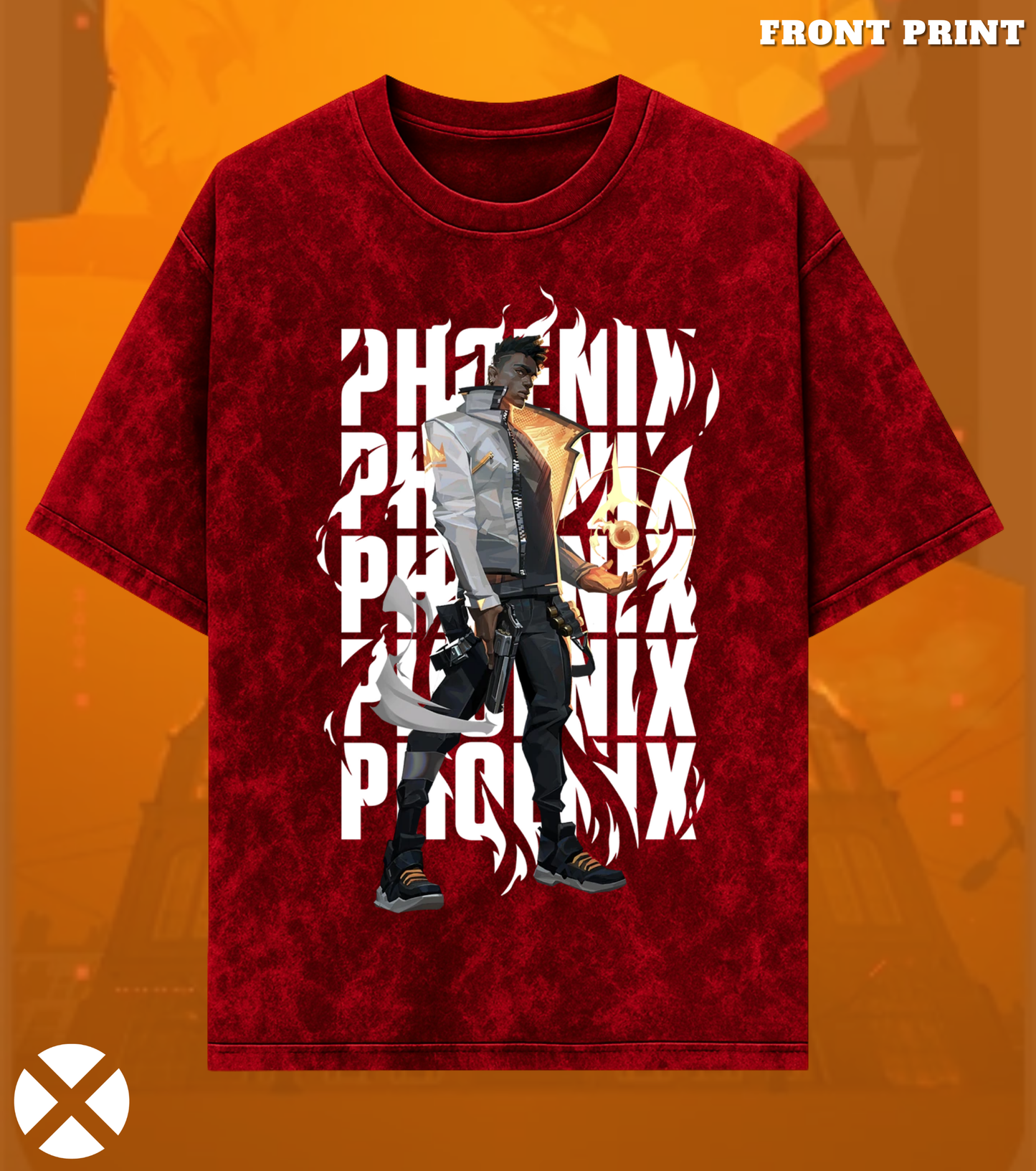 Phoenix | Valorant – Blazing Rebirth 240 GSM Oversized Acid Wash Tee