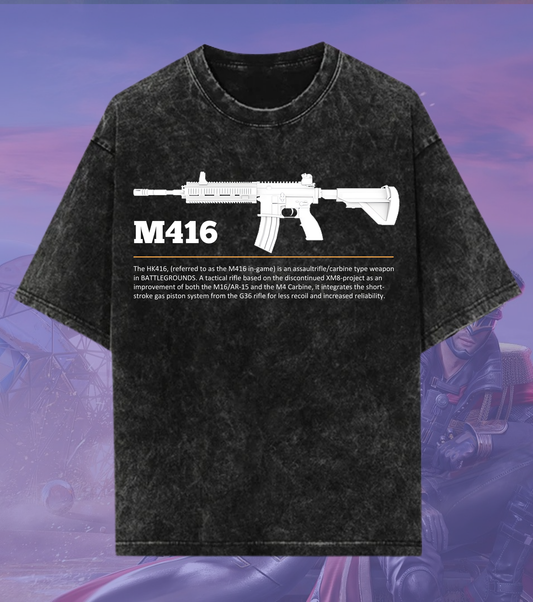 BGMI M416 Graphic Acid Wash Oversized T-Shirt | Premium 240 GSM Heavyweight Tee