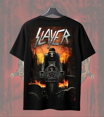 Slayer Hellfire Reaper T-Shirt | Heavy Metal Music Graphic Tee | Regular T-Shirt Dual Print