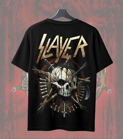 Slayer Warrior Skull T-Shirt | Heavy Metal Music Graphic Tee | Front & Dual Print